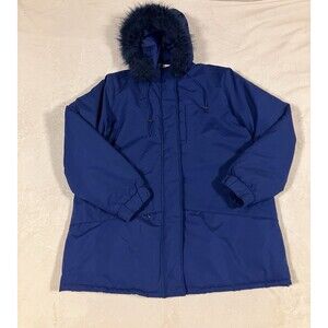 Tudor Court Women’s Blue Parka Removable Hood W/Faux Fur Trim Coat XL
